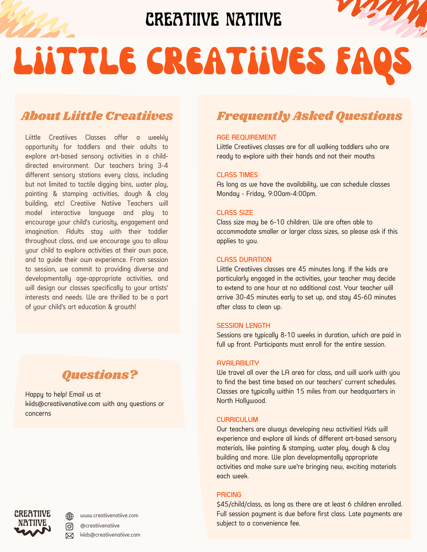 Private Liittle Creatiives Class - Single Class